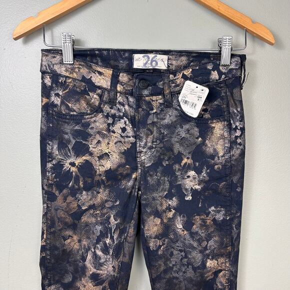 NWT We the Free People Inferno Metallic Flare Jeans Floral Low Rise size 26 Boho - Picture 9 of 12
